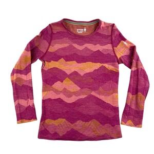 Smartwool Base Layer Kids XL Red Merino Wool 250 Mountain Print Outdoor Warm